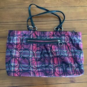 Coach Poppy Tartan Plaid Op Tote Bag